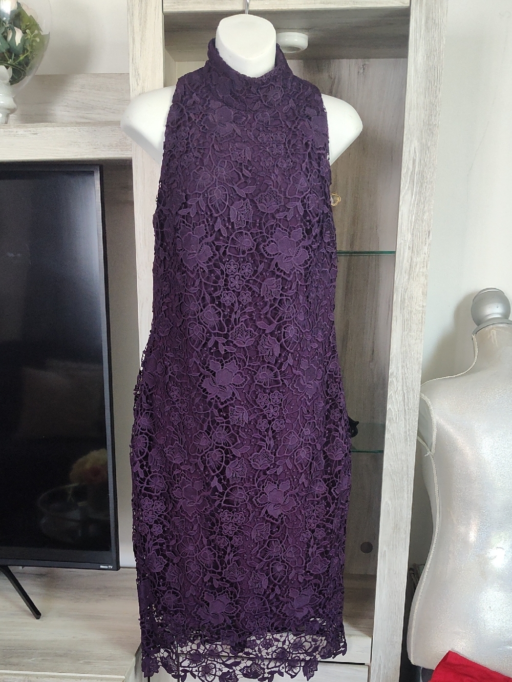 Ralph Lauren Women's Purple Lace Halter Dress SZ 8 Defacing Label